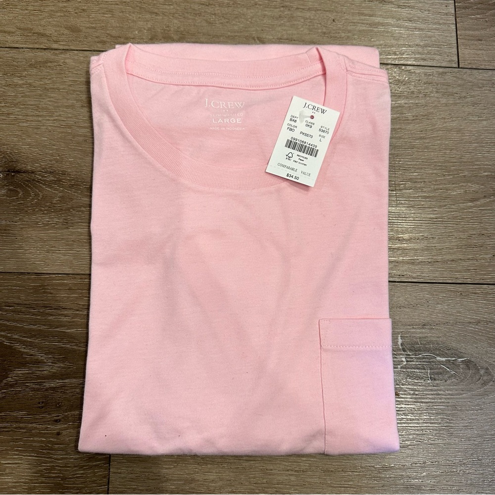 NWT JCrew Factory cotton tshirt size large light pink with chest pocket
